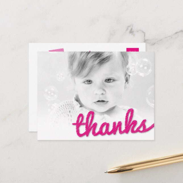 Cartão Postal Foto de aniversário da garota de grandes Obrigados (Frente/Verso In Situ)