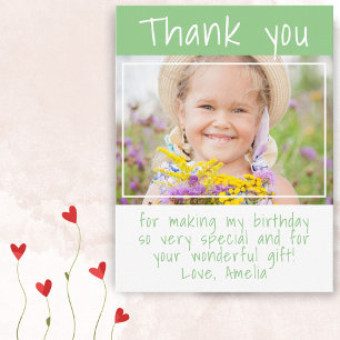 Cartão Postal Foto de Aniversário da Garota Verde Simples Obriga