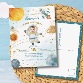 Cartão Postal Foto de Aniversário de 1 Ano do Menino Astronauta