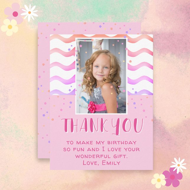 Cartão Postal Foto de Aniversário de Menina com Estrelas Cor-de- (Criador carregado)