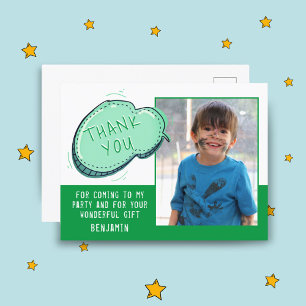 Cartão Postal Foto de aniversário de nuvem de desenho verde obri