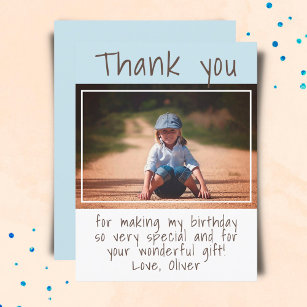 Cartão Postal Foto de aniversário do Modern Blue Boy Obrigado