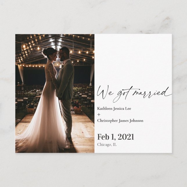 Cartão Postal Foto de anúncio surpresa de casamento moderno (Frente)