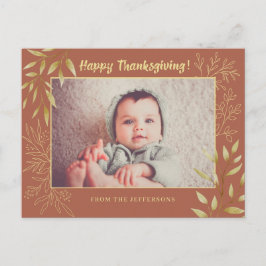 Cartão Postal Foto de Arte de Linha de Aquarela de Folhas Dourad