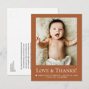 Cartão Postal Foto de Bebê Amor e Gratidão Nascimento terracota