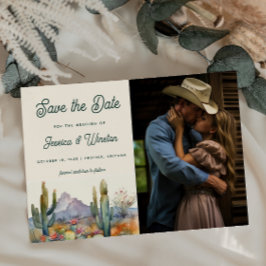 Cartão Postal Foto de Cactus do Deserto Moderno Salva a Data