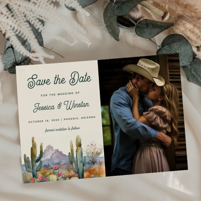 Cartão Postal Foto de Cactus do Deserto Moderno Salva a Data (Criador carregado)