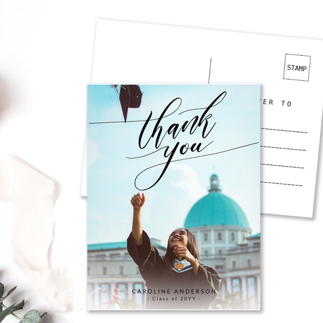 Cartão Postal Foto de Caligrafia Graduação Agradecimento em Bran (Criador carregado)
