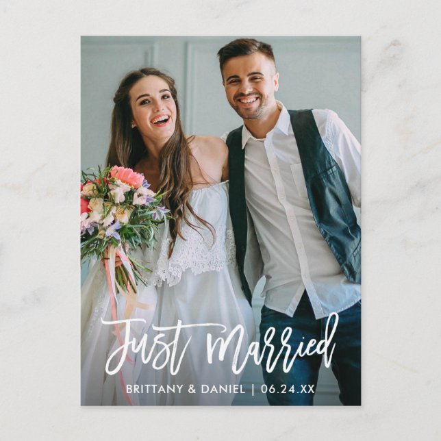 Cartão Postal Foto de Casamento Casados Recém-Casados Pincel Mod (Frente)