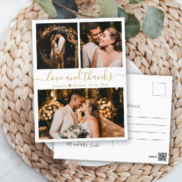 Cartão Postal Foto de casamento Colagem Amor e Obrigados Obrigad