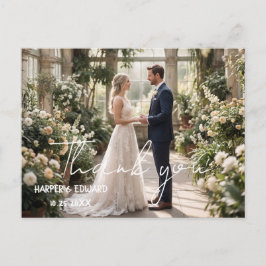 Cartão Postal Foto de Casamento com Caligrafia Personalizada e E