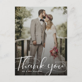 Cartão Postal Foto De Casamento Da Caligrafia Elegante Obrigado