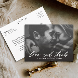 Cartão Postal Foto de casamento da Caligrafia na moda White Obri