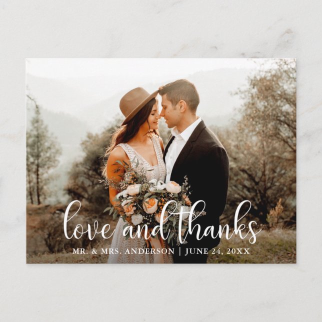 Cartão Postal Foto de casamento de amor e gratidão com roteiro m (Frente)
