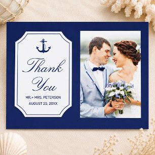 Cartão Postal Foto de Casamento de Âncora Azul Náutica Obrigado