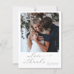 Cartão Postal Foto de Casamento de Coração Verde da Elegante Cal