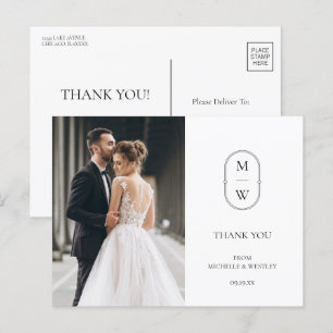 Cartão Postal Foto de Casamento de Monograma Minimalista Obrigad