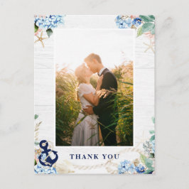 Cartão Postal Foto De Casamento De Praia Náutica Rusta Obrigado