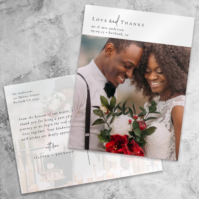 Cartão Postal Foto De Casamento De Script Chic Elegante Obrigado (Criador carregado)