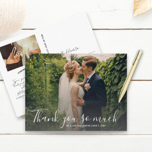 Cartão Postal Foto de Casamento de Script com Letra de Mão Obrig