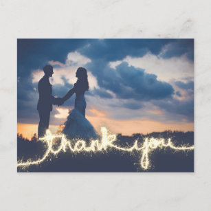 Cartão Postal Foto de Casamento de Sparkler Dourado moderno Obri