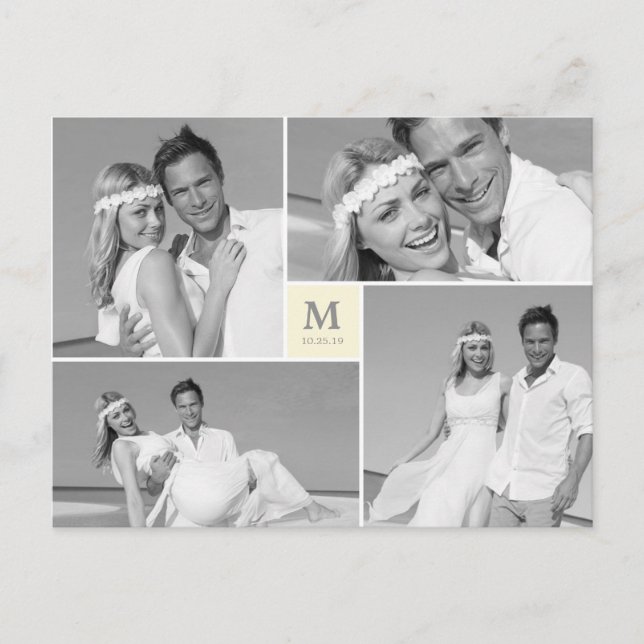 Cartão Postal Foto de Casamento do Monograma do Center Square (Frente)