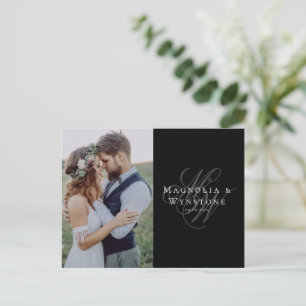 Cartão Postal Foto de Casamento do Monograma Negro Obrigado
