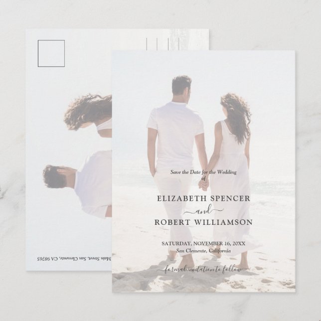 Cartão Postal Foto de casamento do orçamento Salvar a Data (Frente/Verso)