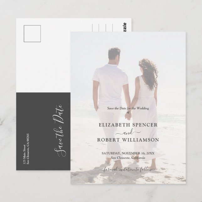 Cartão Postal Foto de casamento do orçamento Salvar a Data (Frente/Verso)