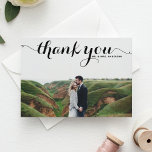 Cartão Postal Foto De Casamento Do Script De Caligrafia Negra<br><div class="desc">Obrigado Whimsical e moderno,  o seu cartão postal com script de caligrafia negra. Este obrigado fotográfico que você vai fazer será perfeito para o casamento e a formatura.</div>