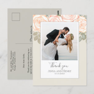 Cartão Postal Foto de casamento Elegante Agradecimento Rosa Sage