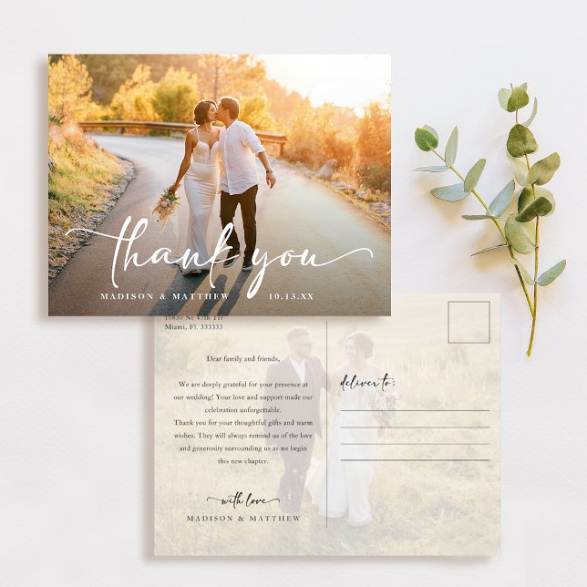 Cartão Postal Foto De Casamento Elegante Obrigado (Criador carregado)