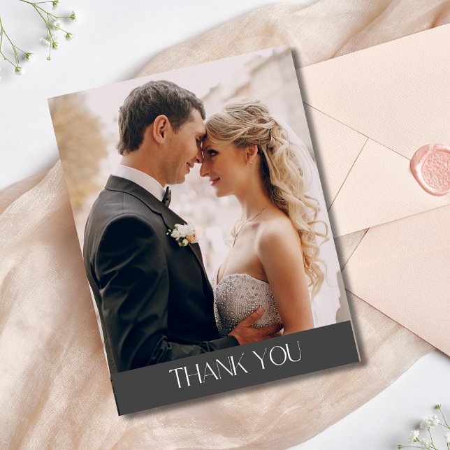Cartão Postal Foto De Casamento Elegante Obrigado (Elegant Wedding Photo Thank You Postcard)
