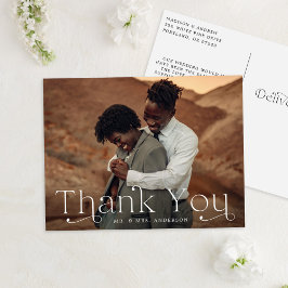Cartão Postal Foto De Casamento Elegante Simples Obrigado
