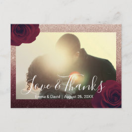 Cartão Postal Foto De Casamento Floral Do Rosa Burgundy Obrigado
