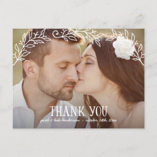 Cartão Postal Foto De Casamento Floral Rustic Obrigado