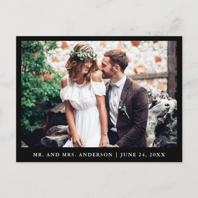 Cartão Postal Foto De Casamento Minimalista Obrigado Blk (Frente)