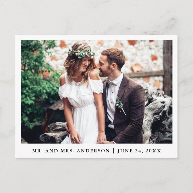 Cartão Postal Foto De Casamento Minimalista Obrigado Whit (Frente)