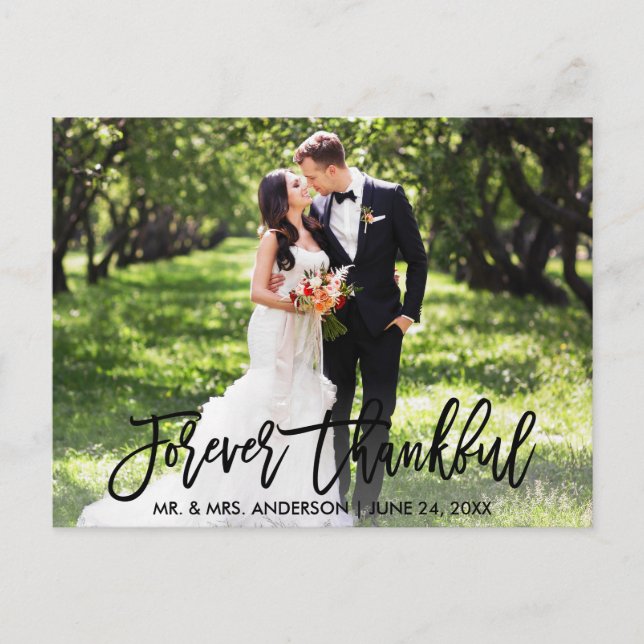 Cartão Postal Foto de casamento Modern Brush Script Forever Than (Frente)