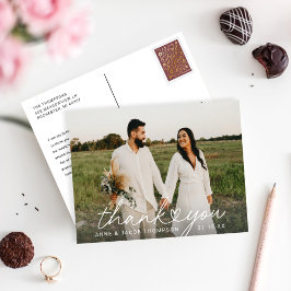 Cartão Postal Foto de casamento Modern Heart Thank You