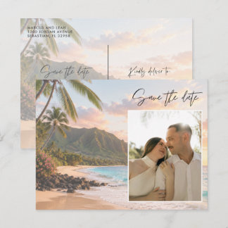 Cartão Postal Foto de Casamento na Praia do Havaí Save the Date