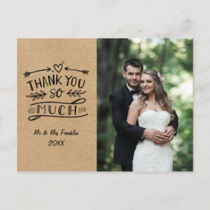 Cartão Postal Foto de casamento Obrigado Cartaz Rustic Kraft Boh