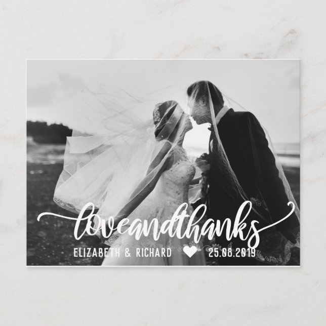 Cartão Postal Foto De Casamento Obrigado Script Calliografia (Frente)