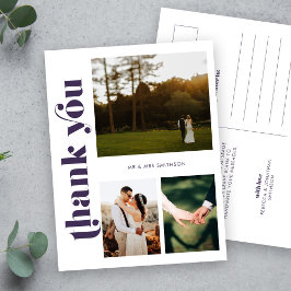Cartão Postal Foto de Casamento Púrpura Obrigado Cartão-postal