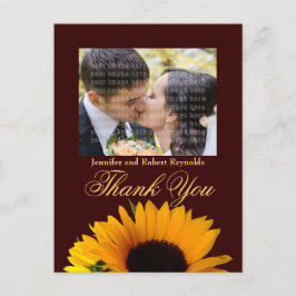Cartão Postal Foto De Casamento Rustic Sunflower Obrigado