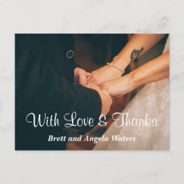 Cartão Postal Foto de casamento simples, amor e Obrigados