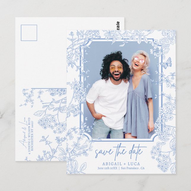 Cartão Postal Foto de Data de Salvamento de Casamento de Toile C (Frente/Verso)