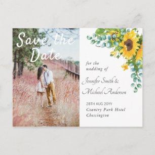 Cartão Postal Foto de Engajamento Salve a Data Casamento Girassó