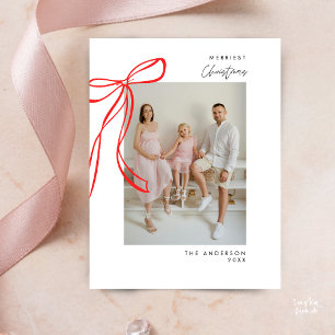 Cartão Postal Foto de família com laço vermelho moderno Natal Sa