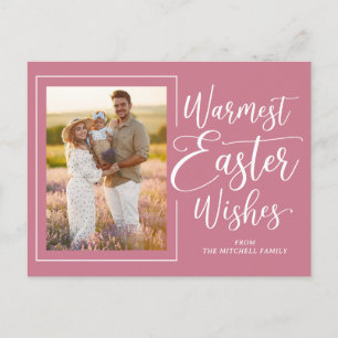 Cartão Postal Foto de Família Personalizada em Páscoa Rosa Malva